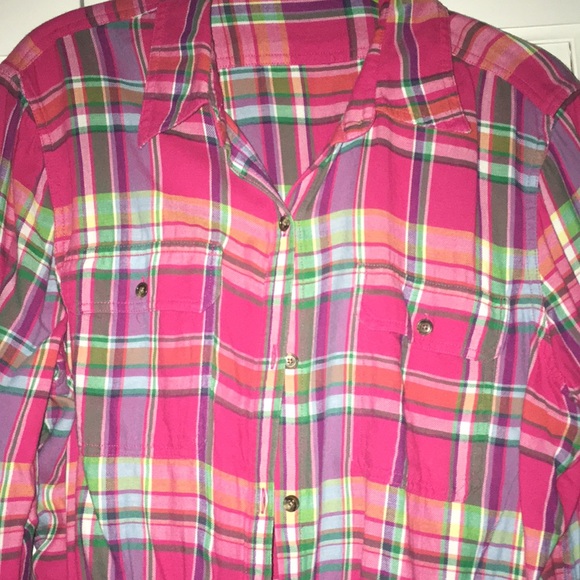 Chaps top button front pink plaid lightweight XL - Picture 3 of 4